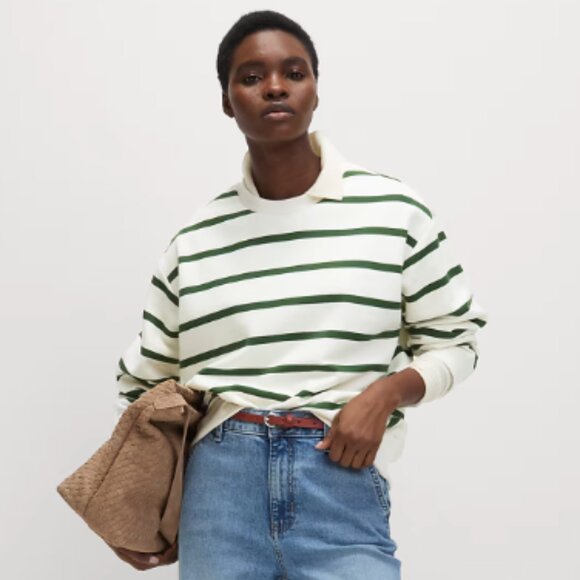 Marks & Spencer Women's Cotton Rich Striped Sweatshirt Long Sleeve Top Green - Picture 6 of 8